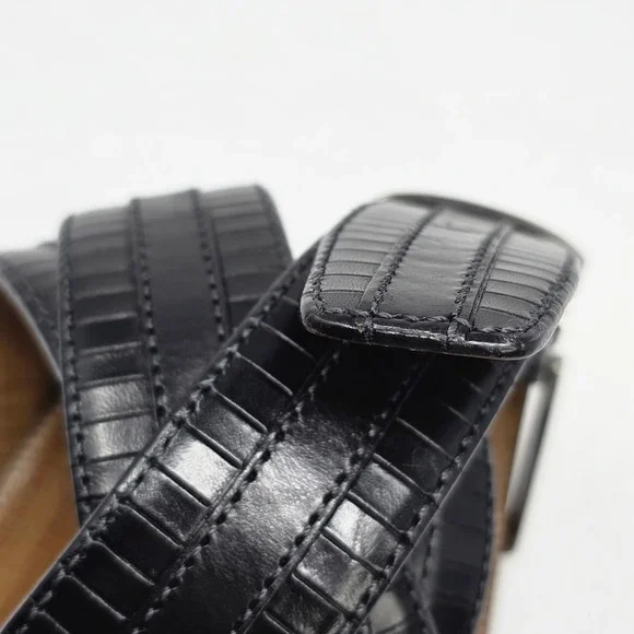 Mezlan Mens Belt Sz 48 Black Leather 8700/35 Brushed Silver Spain Big & Tall - Picture 7 of 16